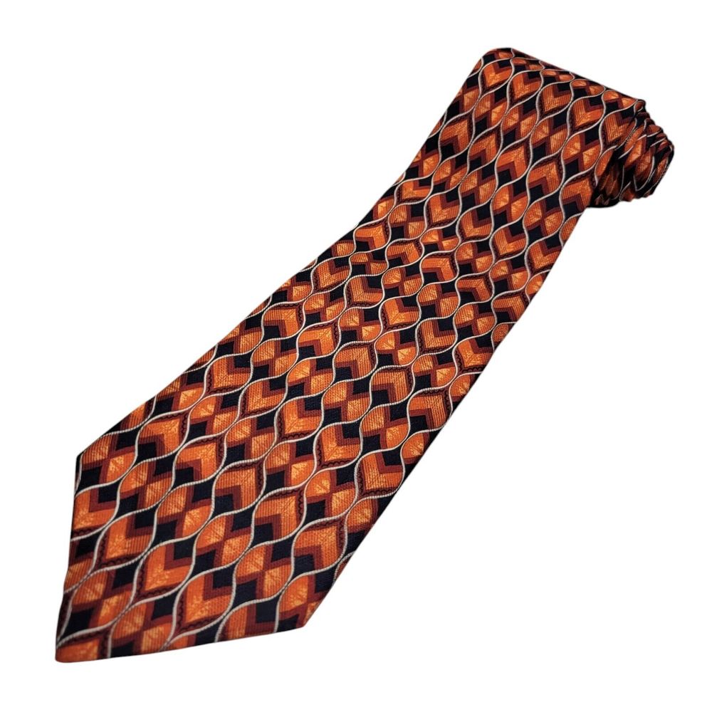 Ermenegildo Zegna Bright Orange Shades Geometric 100% Silk Tie Italy‎ 56" x 4"